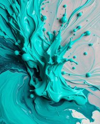 Capturing a bold and vibrant teal acrylic paint splash in mid-air through high-speed photography reveals a luxurious texture 