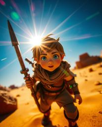 Embark on a thrilling desert adventure with a brave Disney-style hero! This captivating image features extreme macro close-up