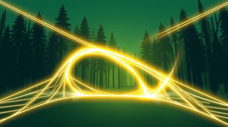 This inspired logo concept features creative light art depicting a chase through a looping forest background. The design inco