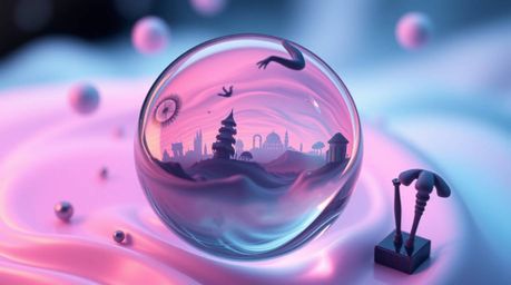 Explore a dreamlike and surreal close-up image showcasing a glass object reflecting smooth gradient textures. This captivatin