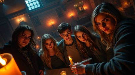 Experience the thrill of a group of teenagers unraveling a chilling mystery within the shadowy depths of a candlelit haunted 