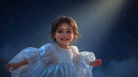 Experience a moment of pure magic in this mesmerizing, cinematic photograph capturing a joyful, freckled-faced child in a Pix