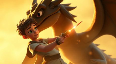 Experience a visually stunning depiction of a charming prince bravely battling a fearsome dragon, rendered in a captivating 1