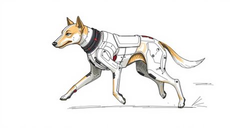Explore a captivating hand-drawn sketch of a futuristic dog taking a self-guided stroll through space. This vibrant color ske