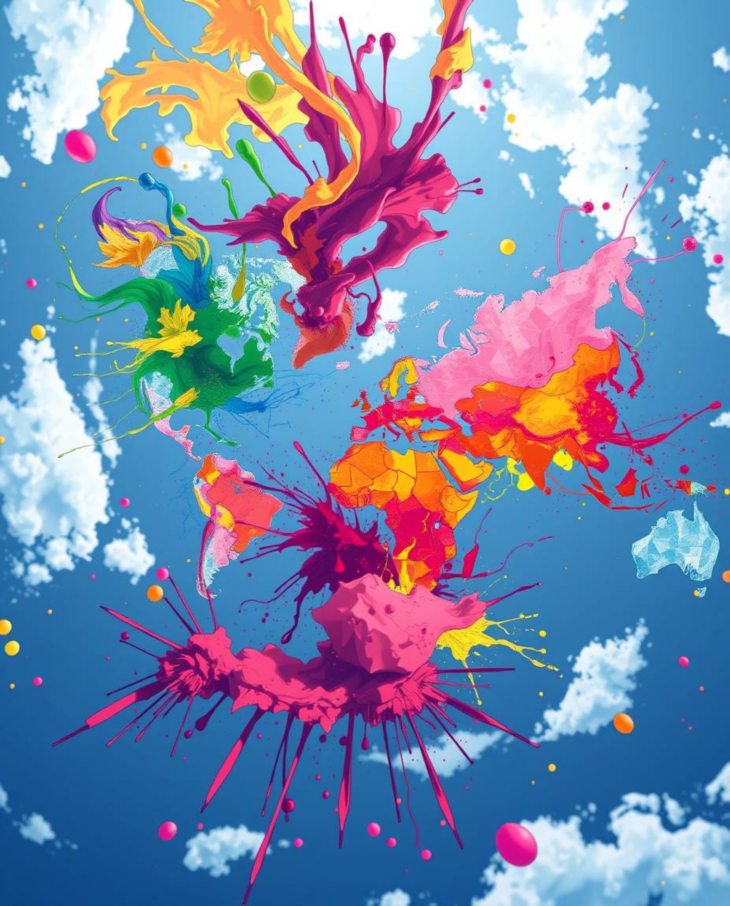 A vibrant and imaginative world map is brought to life in this Isekai anime-inspired artwork. Utilizing bright, colorful spla