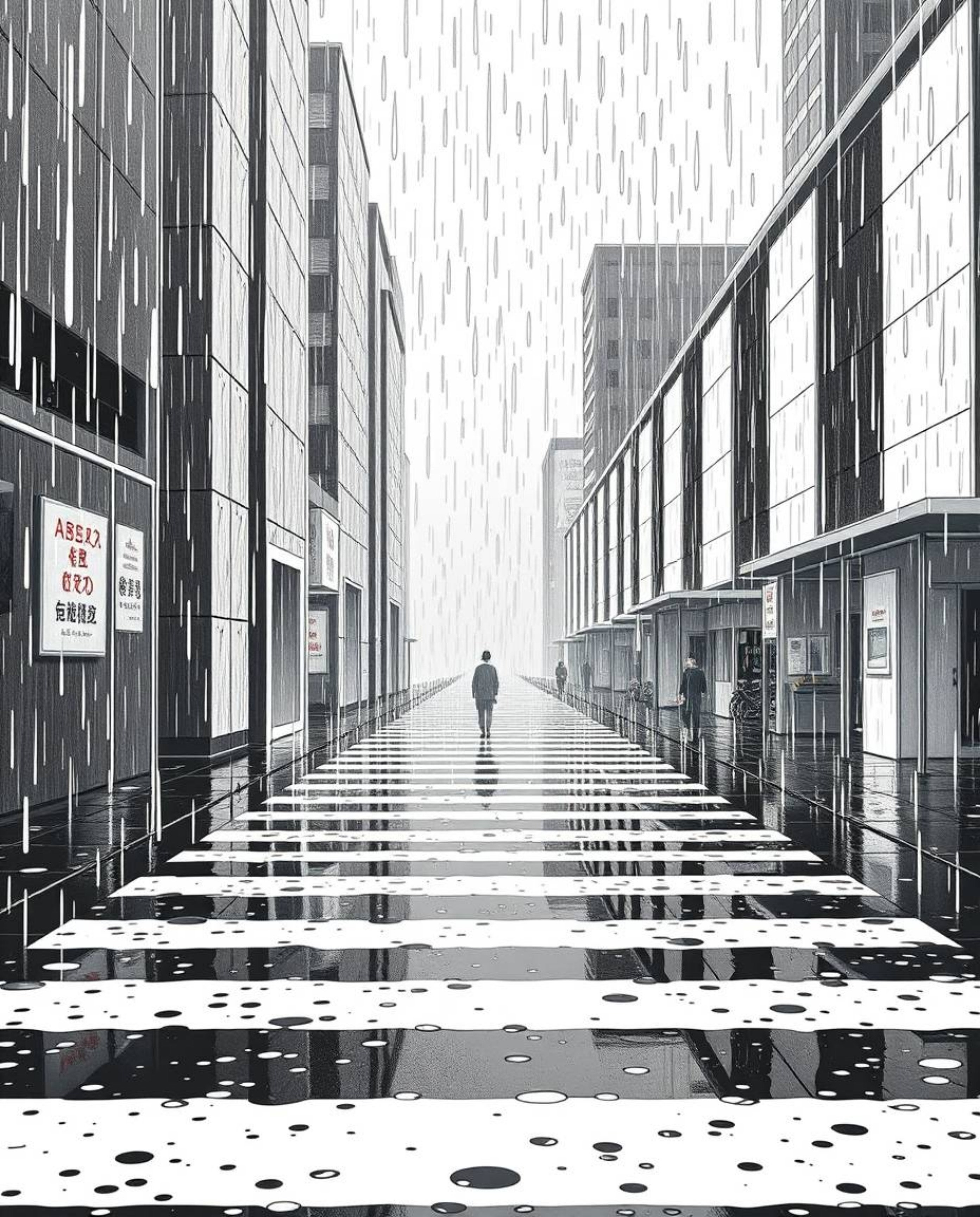 Explore a captivating isekai anime style scene rendered in black and white, featuring a mesmerizing optical illusion with a r