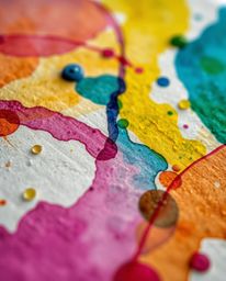 Experience the vibrant energy of this extreme macro photograph.  Witness the chaotic harmony of colorful watercolor splashes 