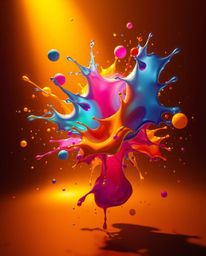 Experience a mesmerizing abstract 3D digital artwork featuring vibrant, colorful splash shapes gracefully floating in space. 