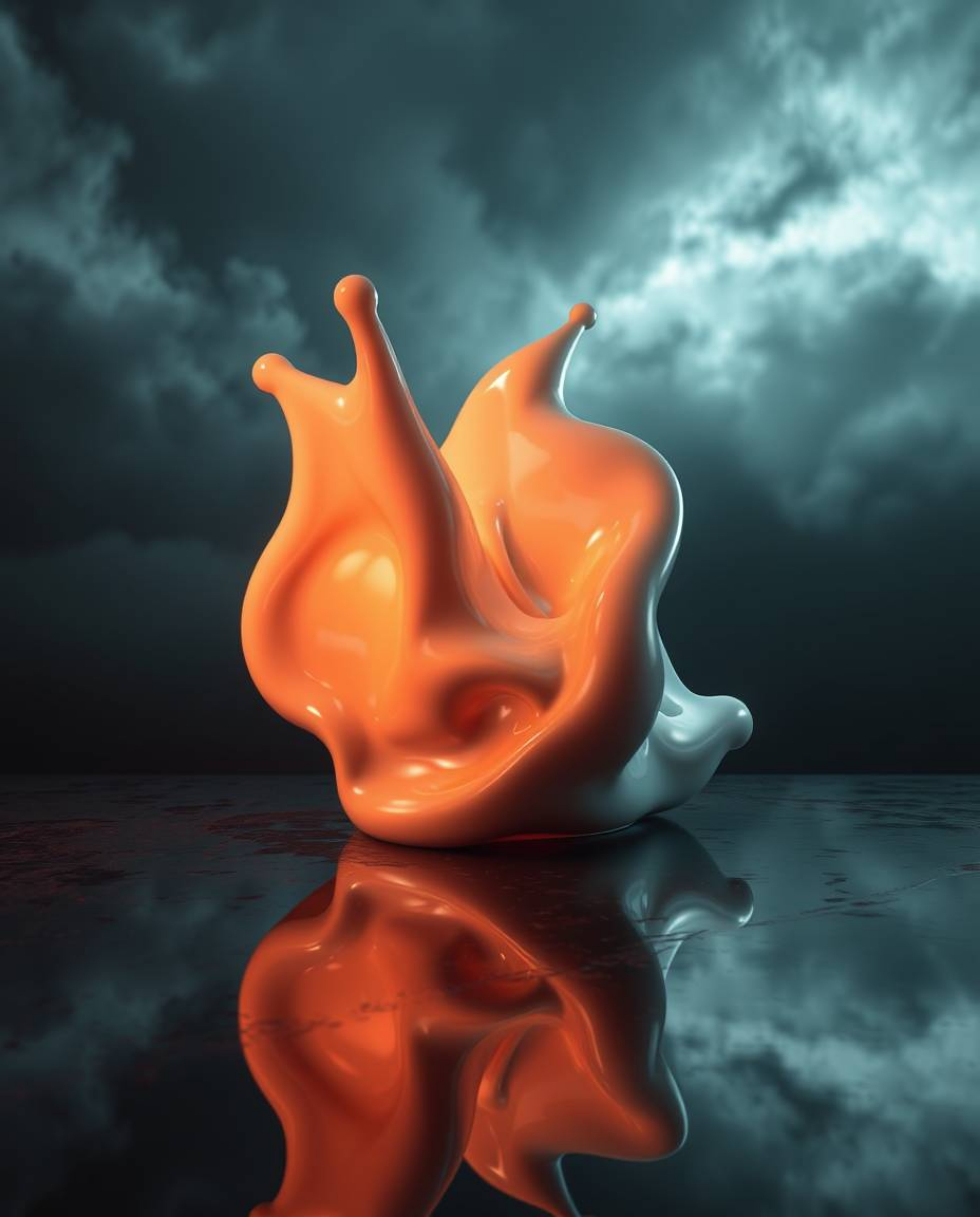 Explore mesmerizing digital art featuring sculptural 3D fluid shapes crafted from mercury. The reflective surfaces gleam unde