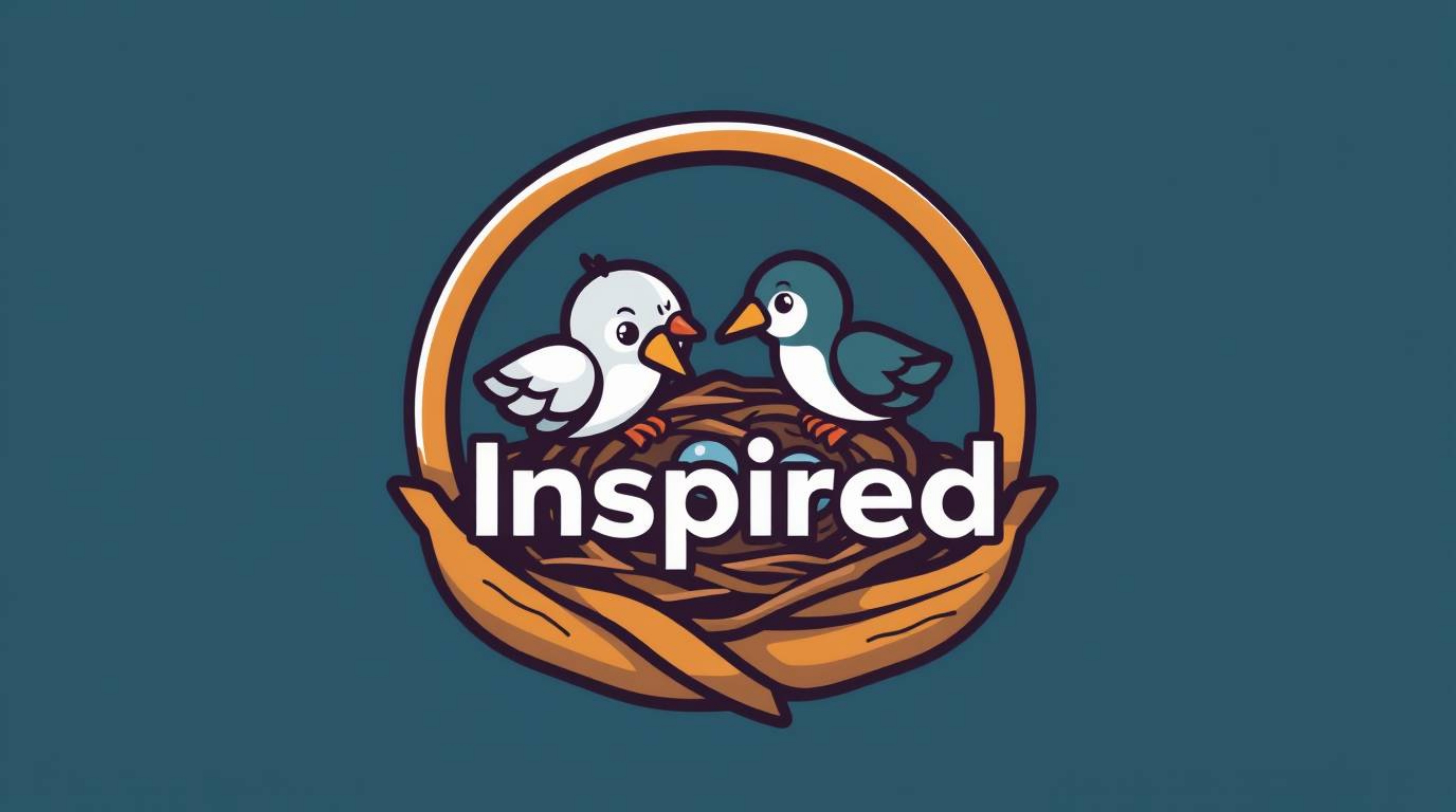 A visually appealing logo featuring two cartoon birds constructing a nest, rendered in a classic animation style. The design