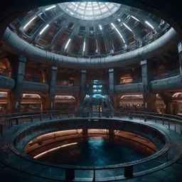 Explore a visionary underground city, a marvel of future architecture where circular domes and illuminated tunnels create a s