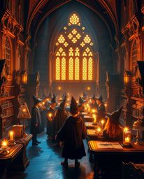 Discover a captivating magical school brimming with radiant young wizards.  Immerse yourself in a world of warm golden light,