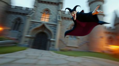 Explore captivating visuals featuring a classic Disney villain casting a spell within the atmospheric setting of an old castl