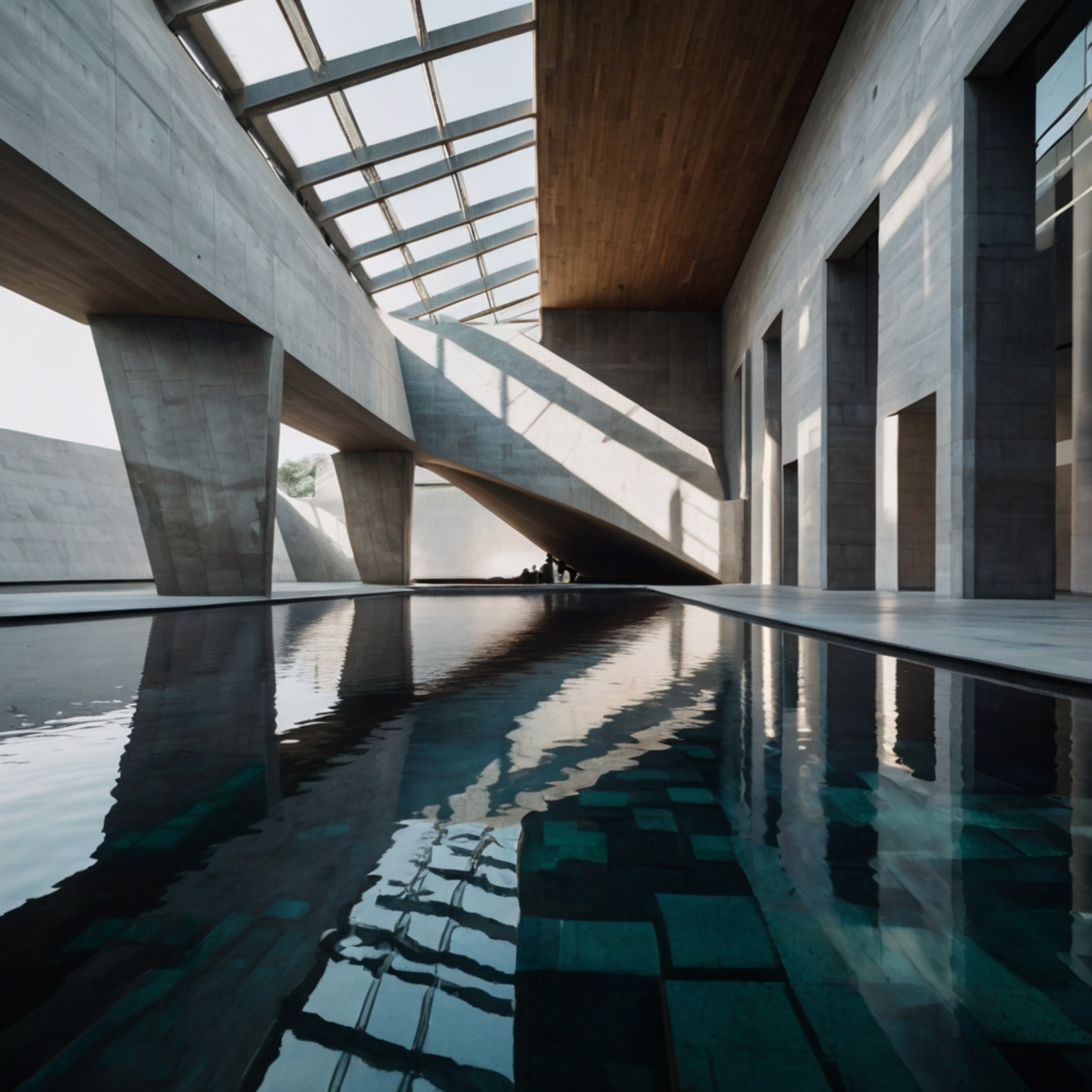 Explore a sleek and modern art museum boasting sharp geometric angles and a visually stunning design. This architectural mast