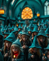 Explore the enchanting world of a magical school through extreme macro close-up photography.  Witness young wizards in a real