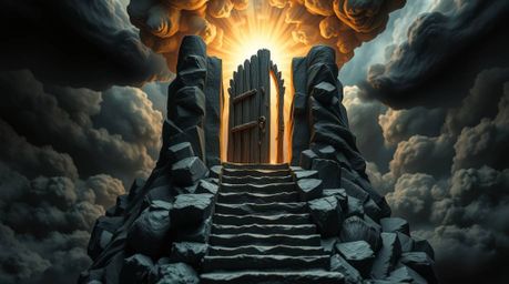 Explore a collection of dark and eerie sculptural clay artworks depicting a heavenly gate floating above stormy skies. These 