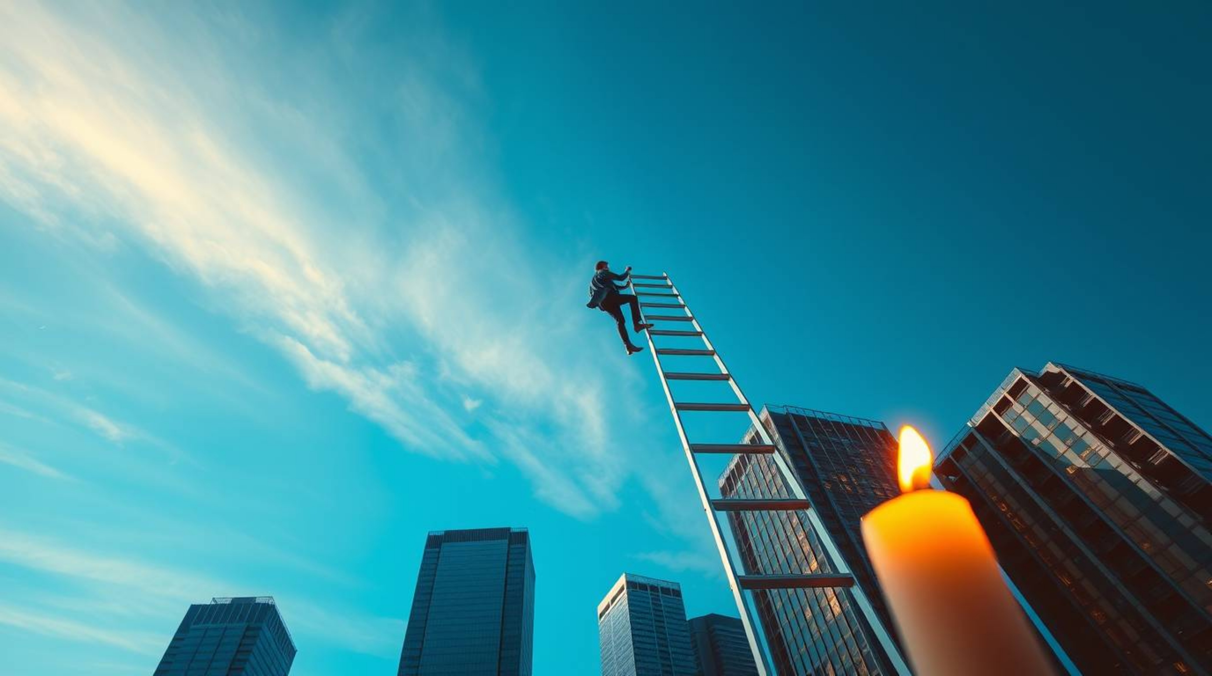 This high-resolution stock photo captures the abstract concept of success. A businessperson is depicted climbing a transparen