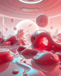 Immerse yourself in a surreal scene rendered in striking infrared tones, depicting a futuristic sci-fi environment unlike any