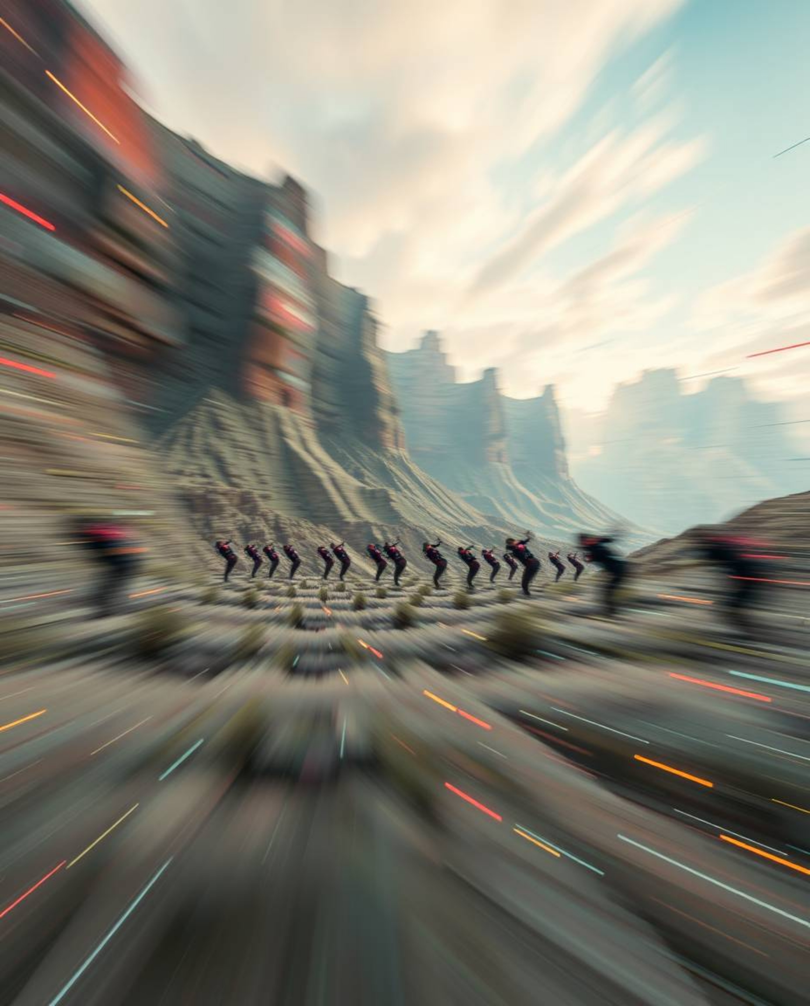 Explore the captivating world of digital art with a dynamic glitch landscape in motion. This piece features blurred lines and