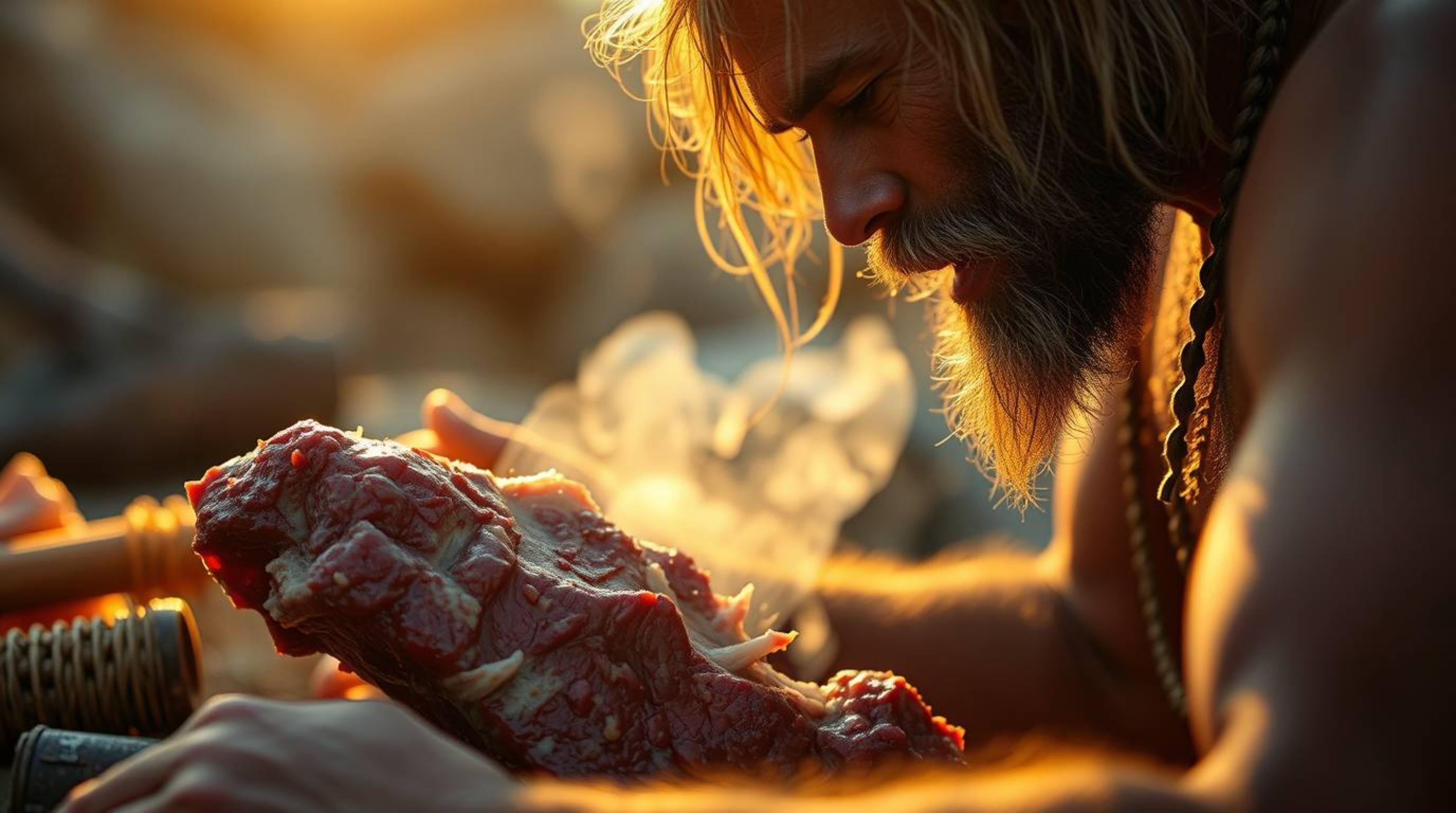 Explore the intriguing world where extreme macro close-up meets candid street photography, capturing a caveman skillfully coo