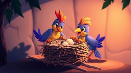 Watch two charming cartoon birds construct their nest in a delightful classic animation style.  Rendered in electric vivid co