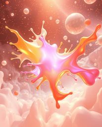 Explore a mesmerizing world of surreal digital art, infused with a futuristic sci-fi aesthetic.  Abstract 3D colorful splash 