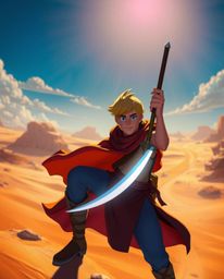 Embark on a thrilling Disney-style desert adventure featuring a brave hero brought to life with intense dramatic lighting and