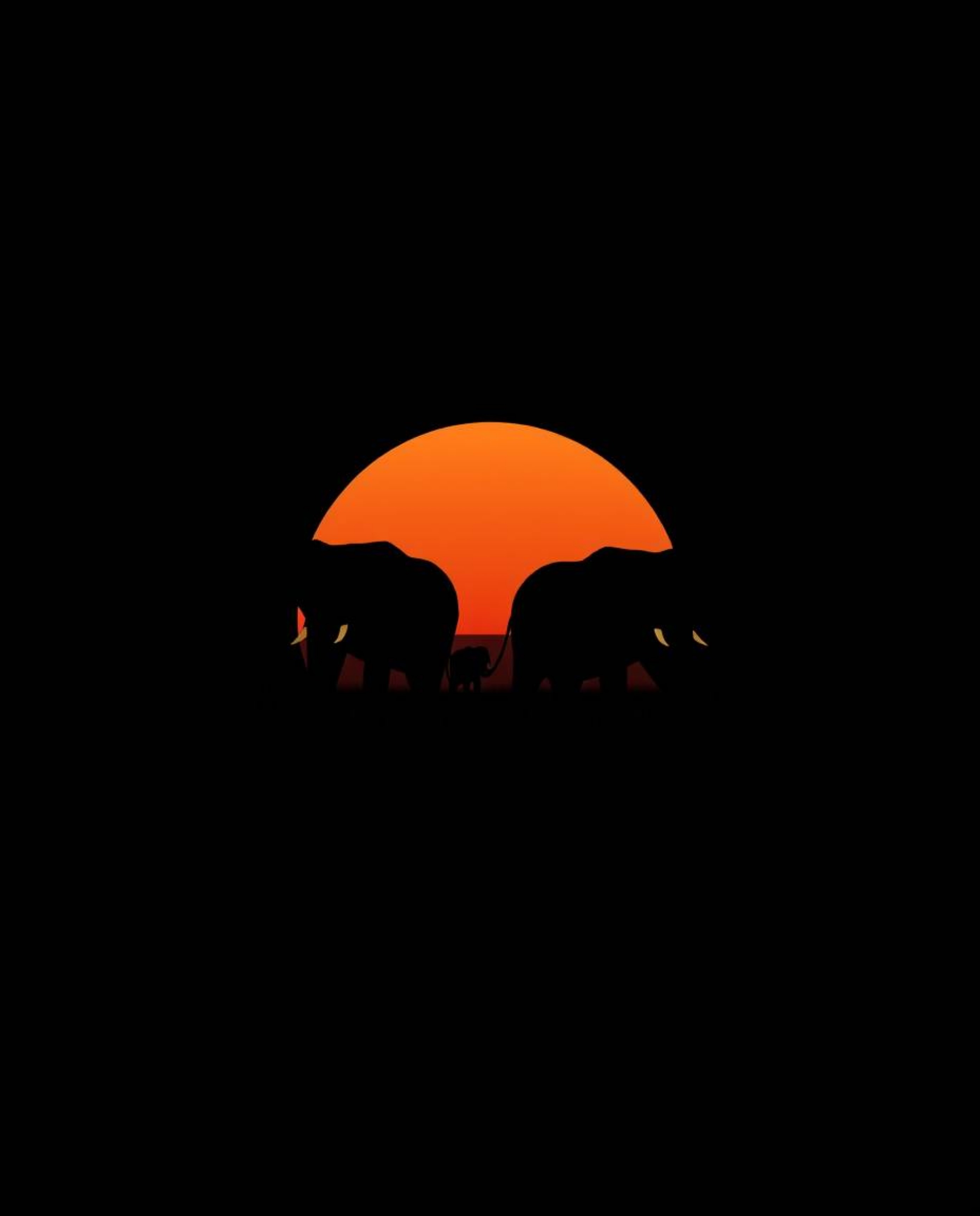 An intense jet black logo depicting elephants walking across a field at sunset. The logo uses geometric shapes and clean line