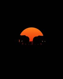 An intense jet black logo depicting elephants walking across a field at sunset. The logo uses geometric shapes and clean line