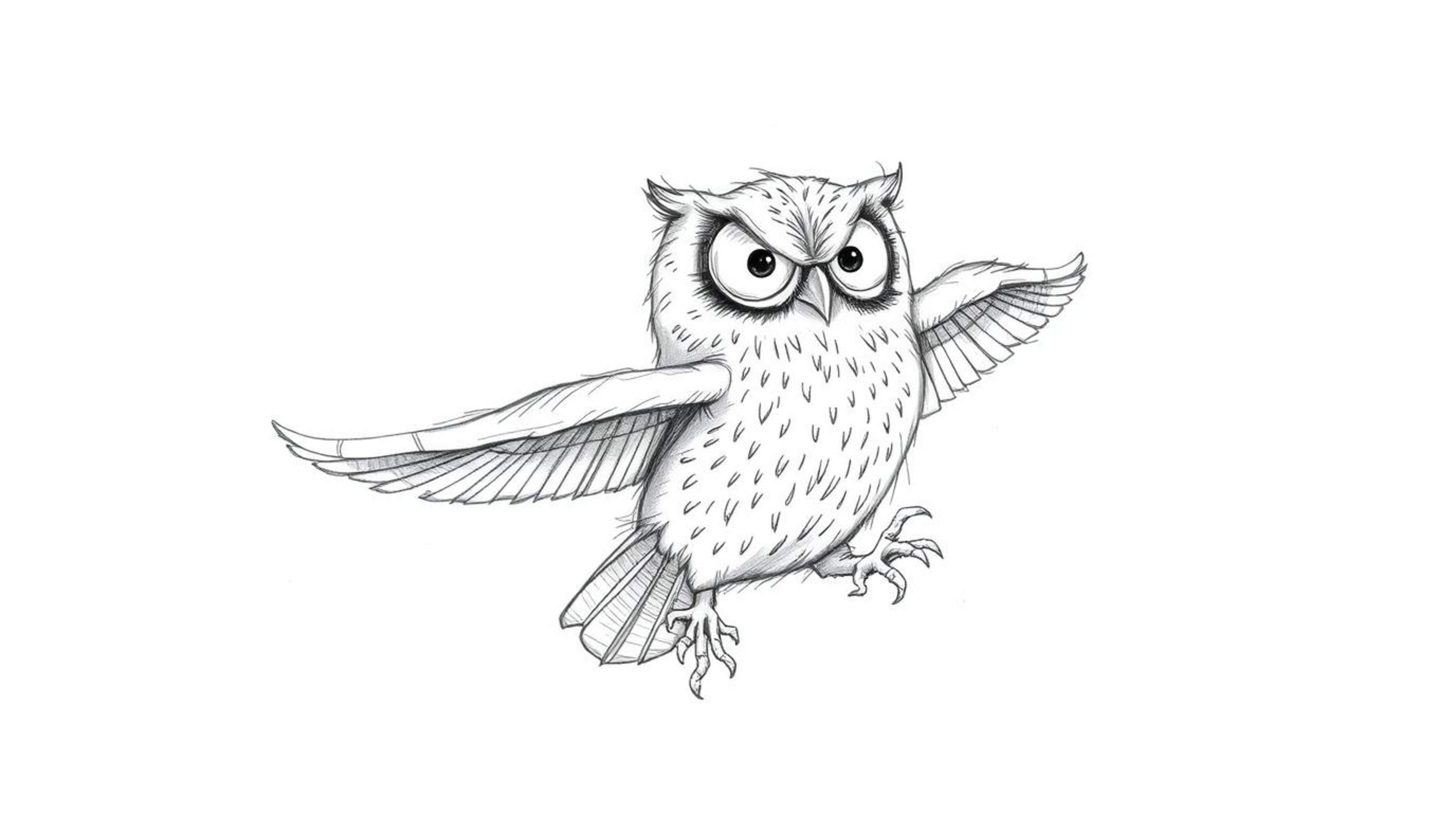 This hand-drawn pencil sketch depicts a heartwarming scene of a blind owl with textured fur and rough lines, teaching birds h