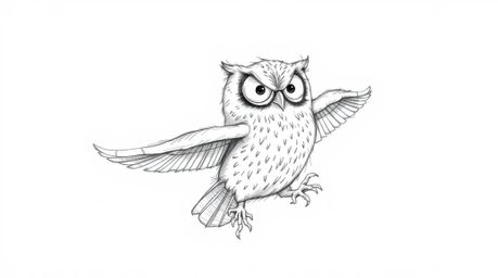 This hand-drawn pencil sketch depicts a heartwarming scene of a blind owl with textured fur and rough lines, teaching birds h