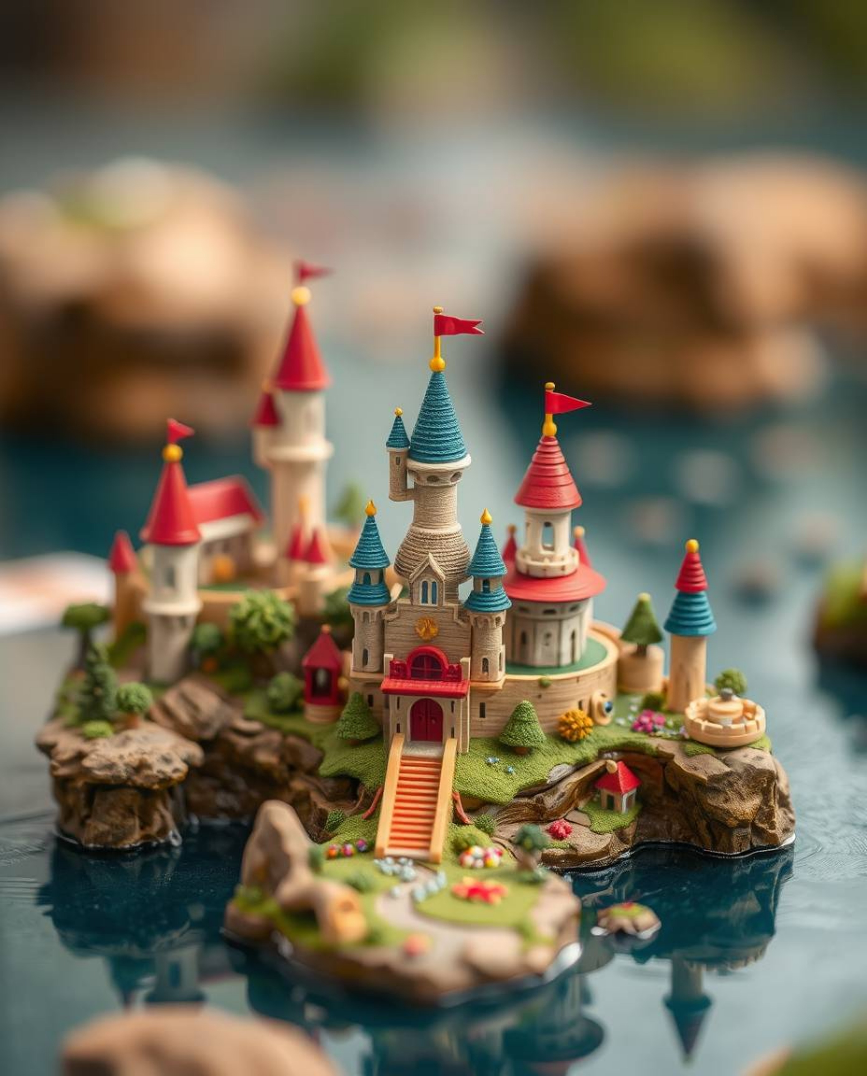 A vibrant photograph showcases a fantastical kingdom adorned with floating islands and majestic castles. The image employs a 