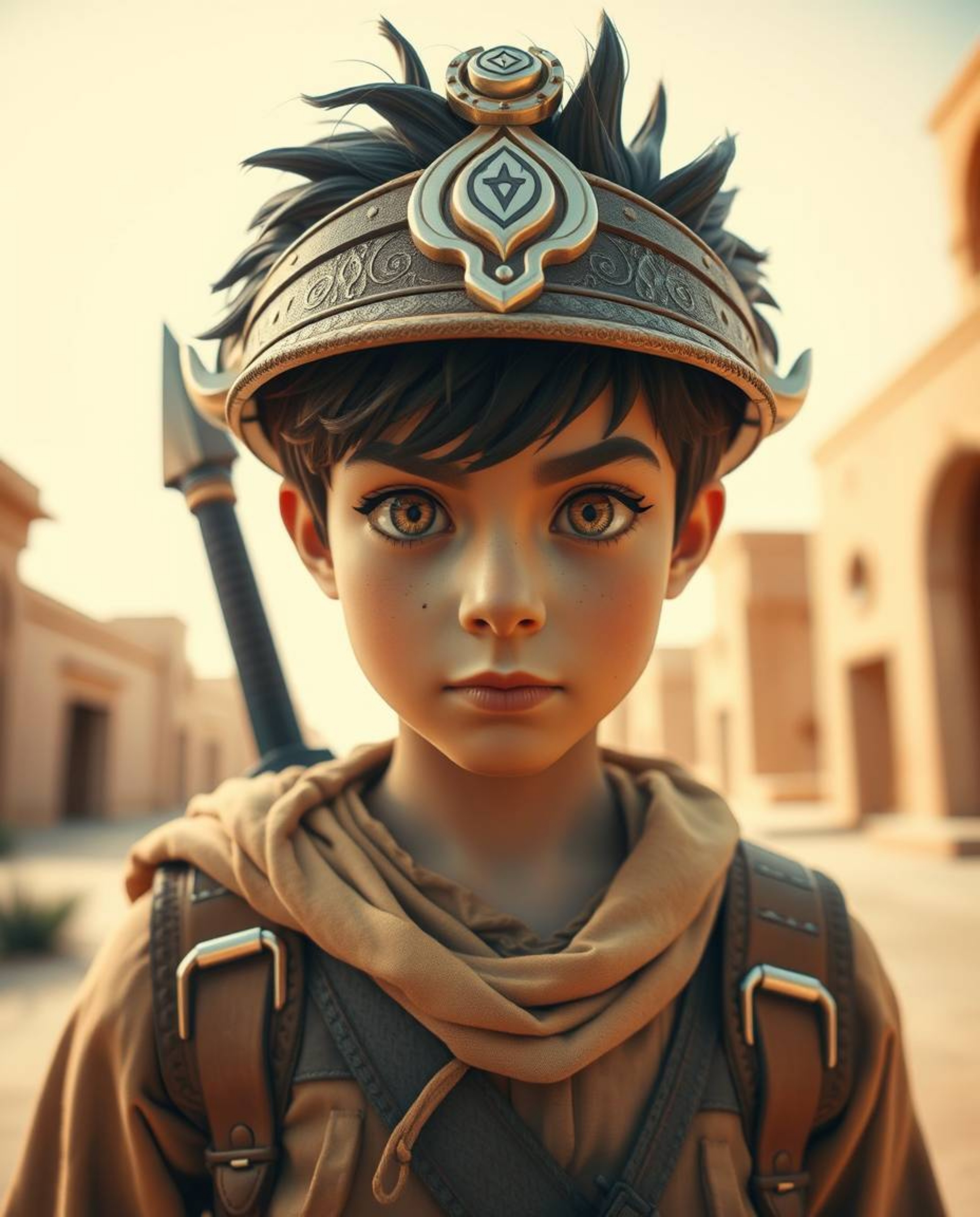 Embark on a captivating Disney-esque desert adventure with a brave hero, brought to life through precise architectural color
