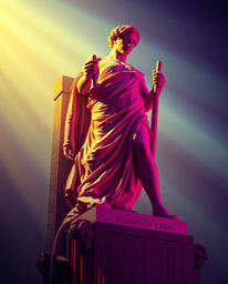 Experience the captivating fusion of classical sculpture and digital glitch art.  This artwork features a vibrant, colorful g