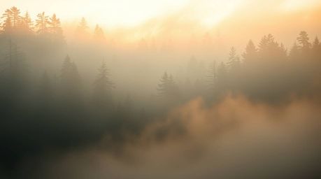 A breathtaking scene unfolds with gentle, soft light illuminating a forest at golden hour.  Dramatic cinematic style meets so