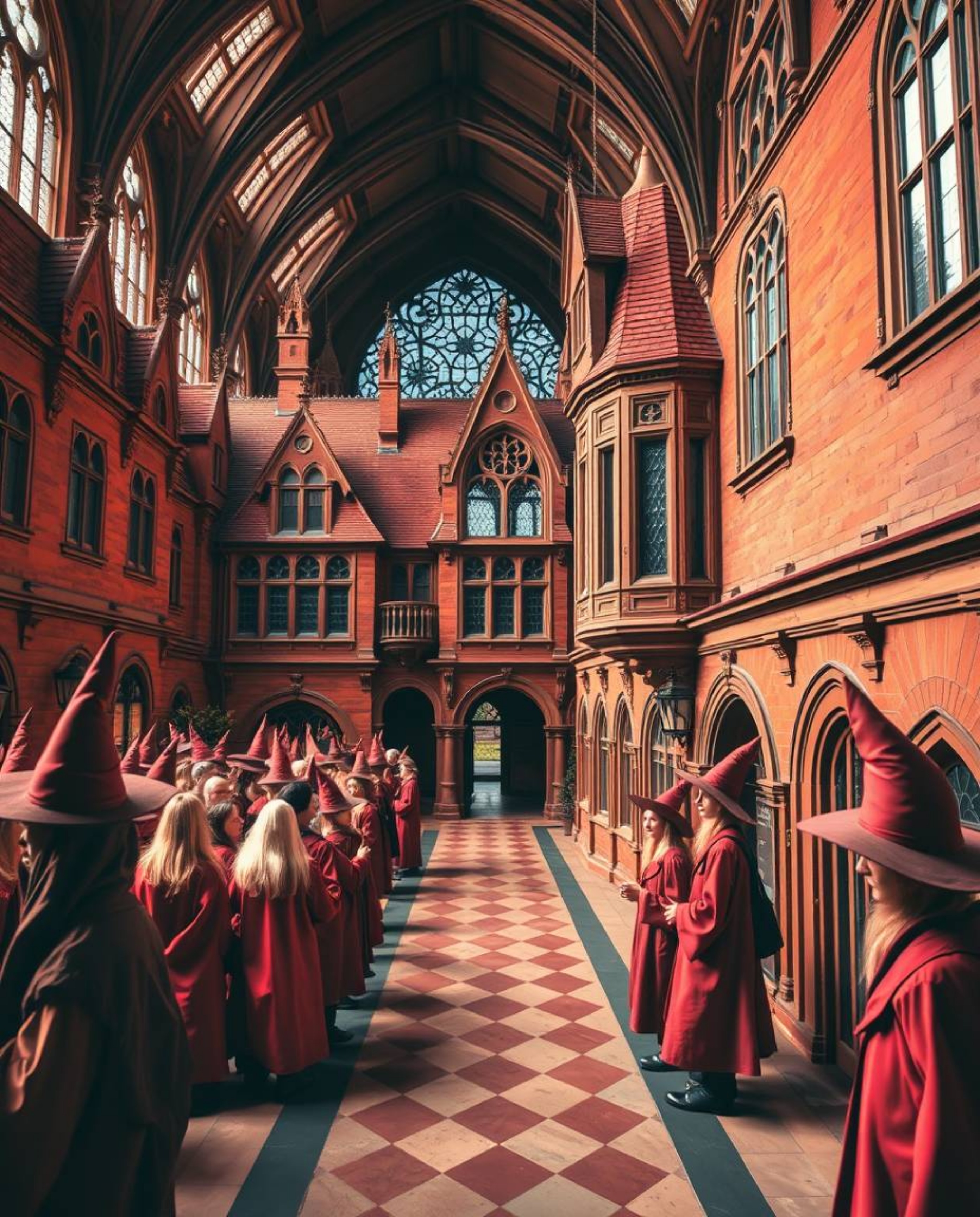 Discover stunning architectural photography showcasing a magical school filled with young wizards.  Images feature warm tones