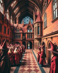 Discover stunning architectural photography showcasing a magical school filled with young wizards.  Images feature warm tones