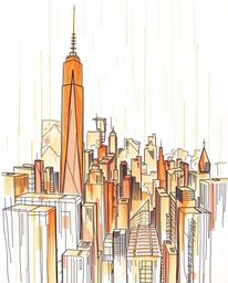 A captivating hand-drawn sketch depicting a glitchy digital landscape.  Distorted skyscrapers rise amidst static noise, bathe