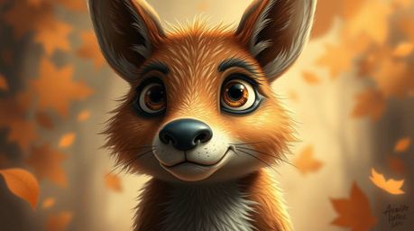 Discover a captivating digital art piece featuring a sarcastic animal sidekick with expressive eyes.  Rendered in warm autumn