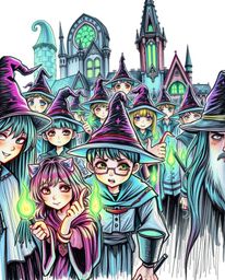 Explore a magical school teeming with young wizards in this captivating artwork. Featuring an extreme macro close-up perspect