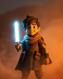 A brave, Disney-style hero embarks on an epic desert adventure brought to life with stunning split volumetric lighting. Visib