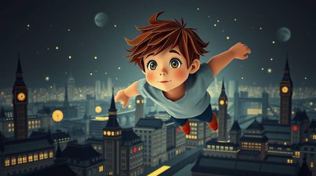 A captivating illustration in the style of intricate origami depicts a young boy with tousled brown hair and bright eyes, soa