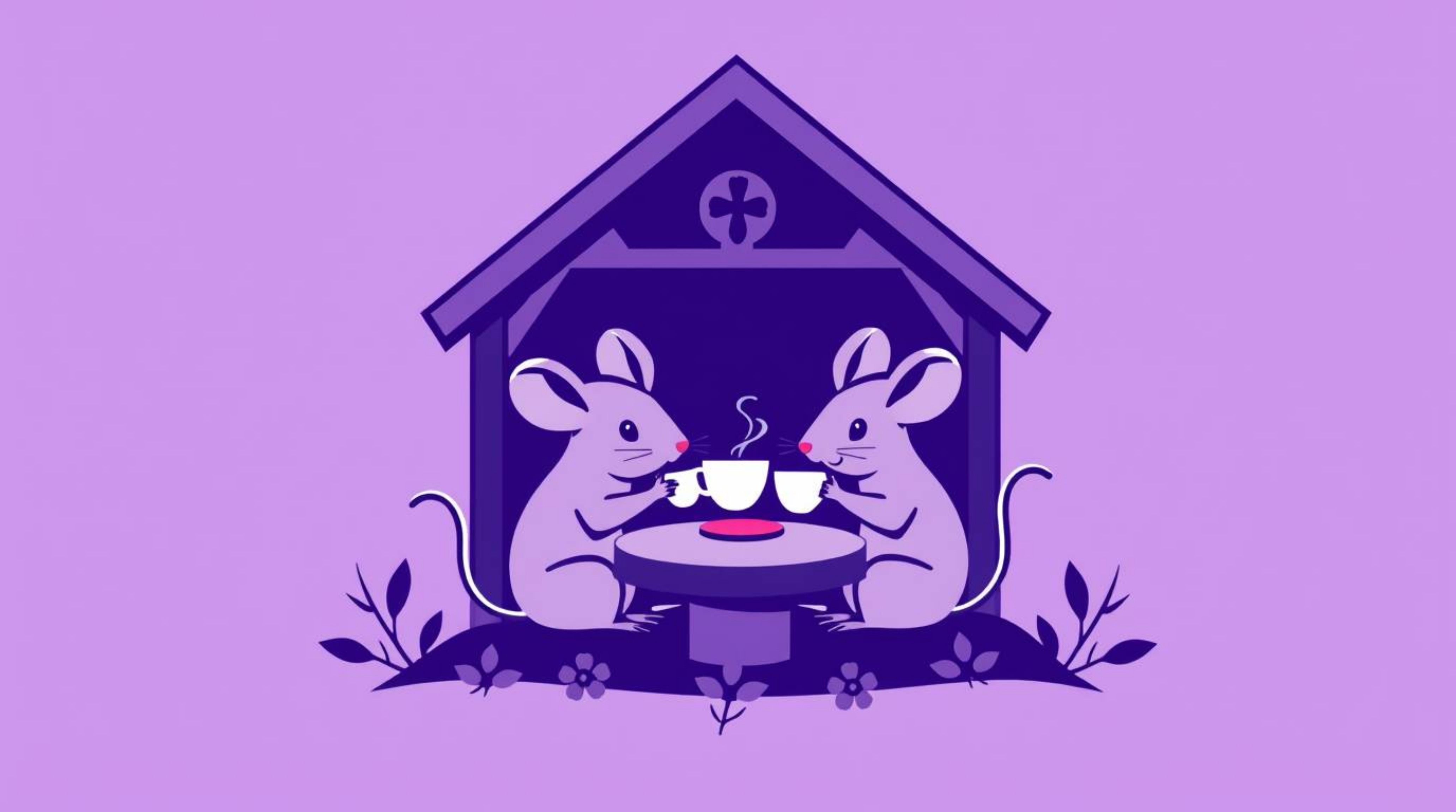 A captivating geometric logo design showcases anthropomorphic mice enjoying tea in a cozy cottage setting.  The design utiliz