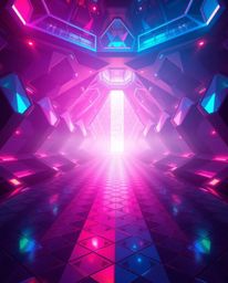 Explore a visually stunning scene blending epic and modern elements with futuristic aesthetics. Witness iridescent colors, le