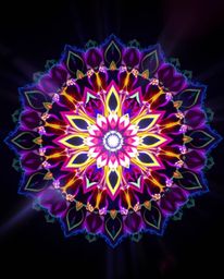 Explore the intricate beauty of geometric floral mandalas, brought to life with vibrant colors and symmetric designs.  Experi
