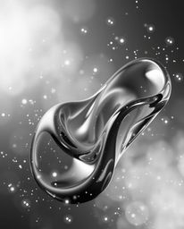 Experience the captivating allure of a classic black and white image featuring glassy fluid 3D shapes in motion, delicately s