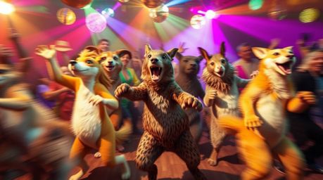 Experience a vibrant and energetic animal dance party! This dynamic animation features animals grooving to the beat under daz