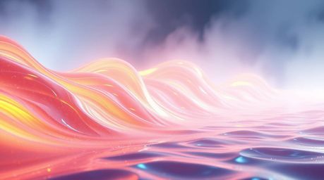 A stunning piece of digital art depicts a heroic, large-scale scene of a liquid surface awash in flowing neon gradient textur