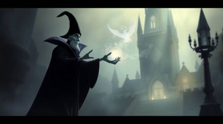 Explore an ethereal and spiritual vibe illustration depicting a classic Disney villain casting a spell within the ancient wal