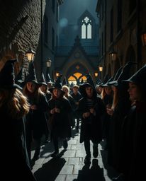 Capture the magic of a hidden wizarding school within bustling urban streets. This series of candid street photography images